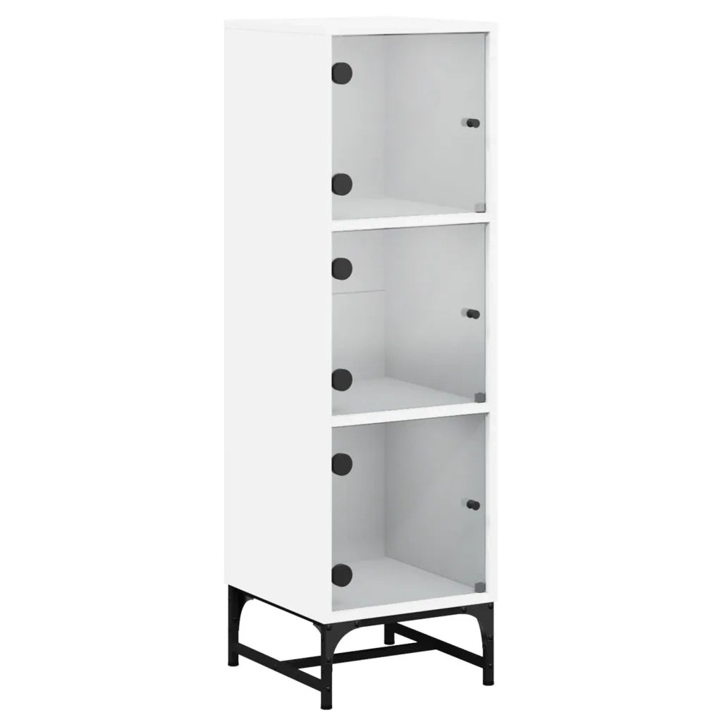 Credenza | Madia | Buffet da pranzo | Armadio da pranzo con Ante in Vetro Bianca 35x37x120 cm