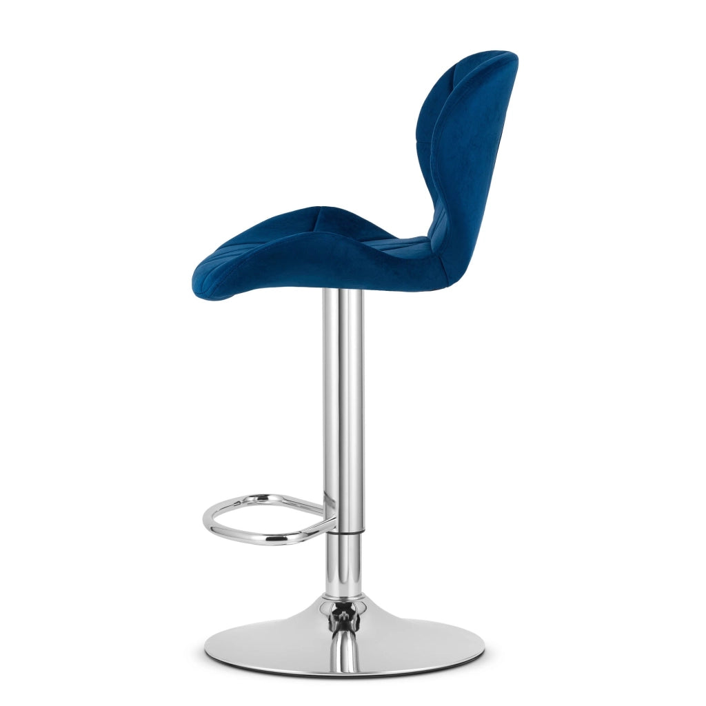 Sgabello in velluto VALORA WEST - Blu navy - Base cromata x 2