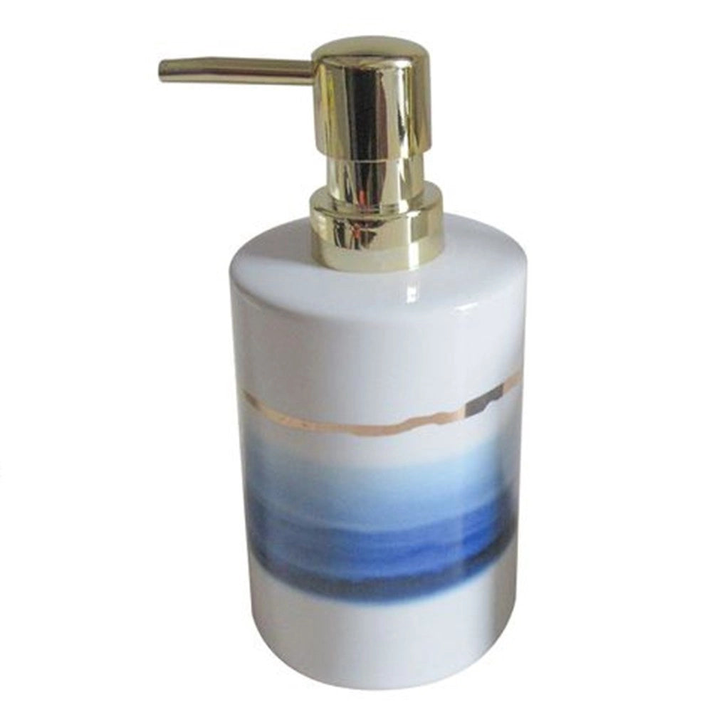 Trade Shop - Dispenser Sapone Liquido Con Sfumature Blu Azzurre Riga Oro Arredo Bagno 59865 -