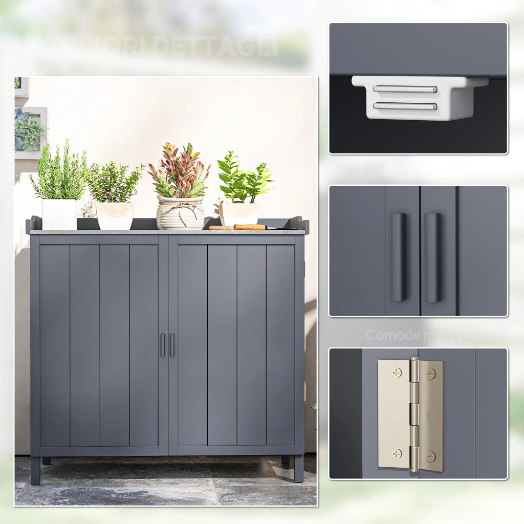 Armadietto da Giardino in Legno con 2 Ripiani ¨C Zephmum ¨C Grigio 98x48x95.5 cm