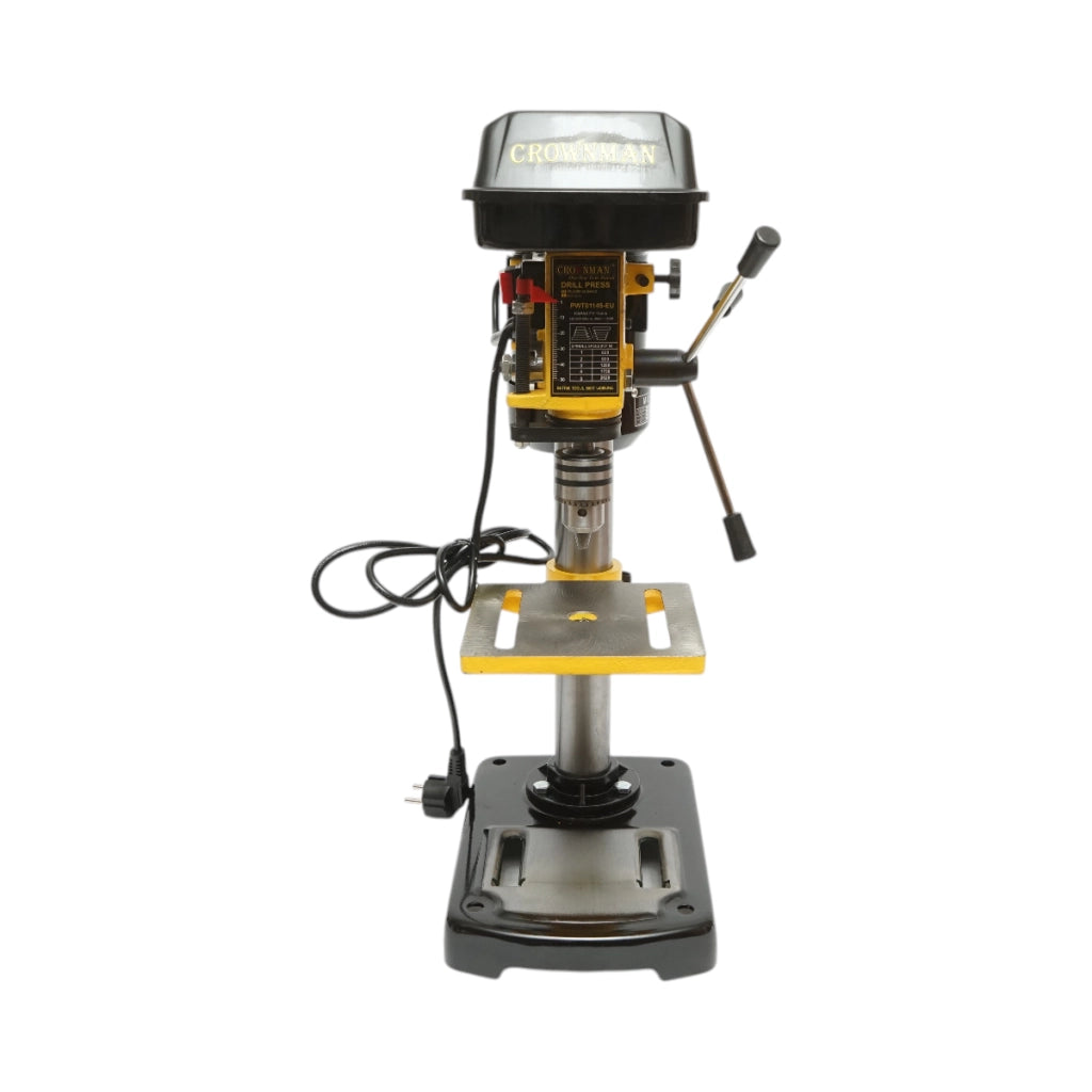 Trapano a colonna Crownman da 350 W, 220 V, 5 velocità da 620 a 2620 giri/min, mandrino da 13 mm