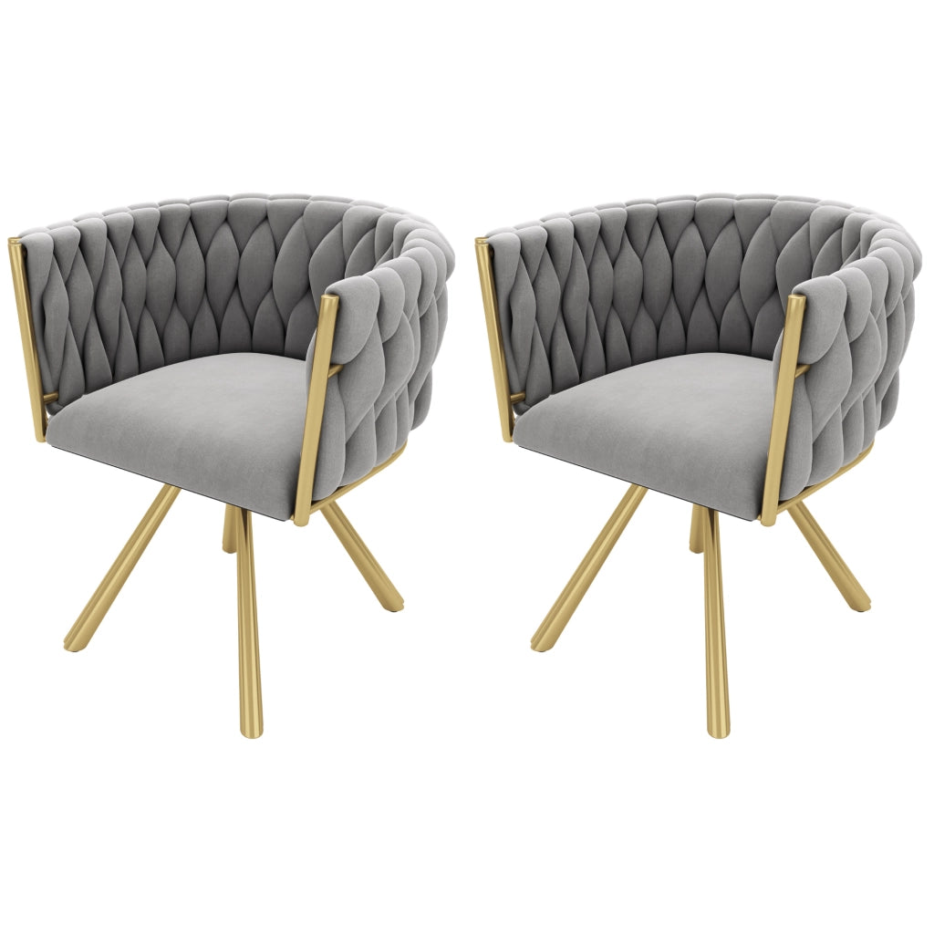 Sedie da pranzo set da 2 girevoli a 360 gradi con schienale ergonomico e seduta imbottita in velluto grigio oro