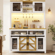 Credenza alta 120x40x174.5 cm con porte scorrevoli e a battente; illuminazione LED; MDF; bianco
