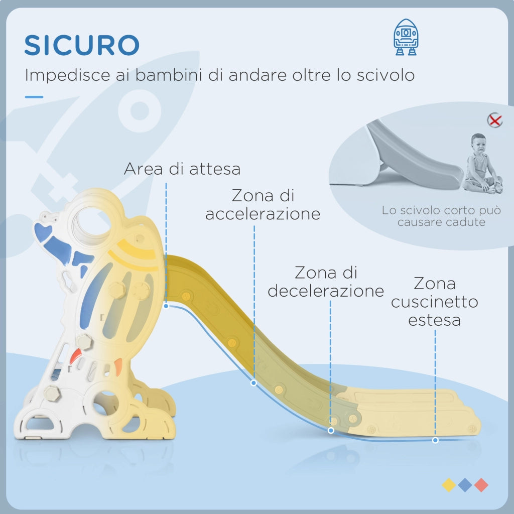 EasyComfort Scivolo per Bambini 18-36 Mesi in PE e PP a Tema Spaziale con Scale Antiscivolo, 157x46.5x80 cm