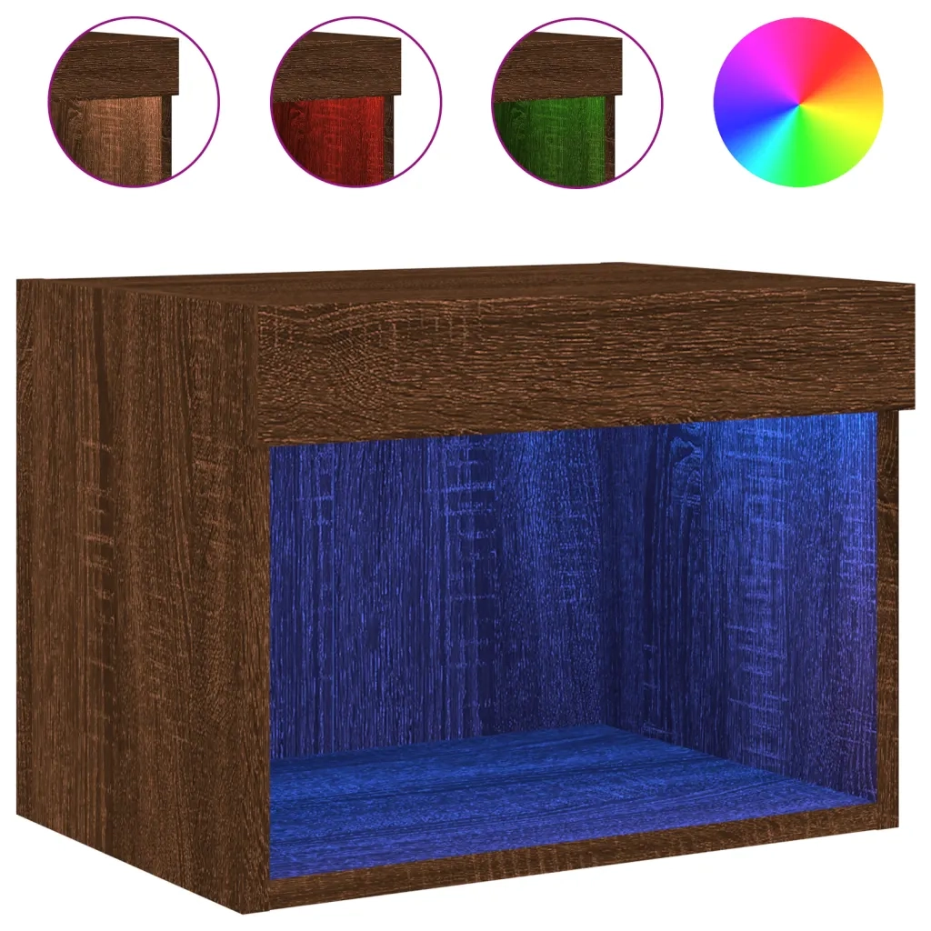 Comodini con Luci LED a Parete 2pz-Set di 2 Tavolino da notte Rovere Marrone 760546