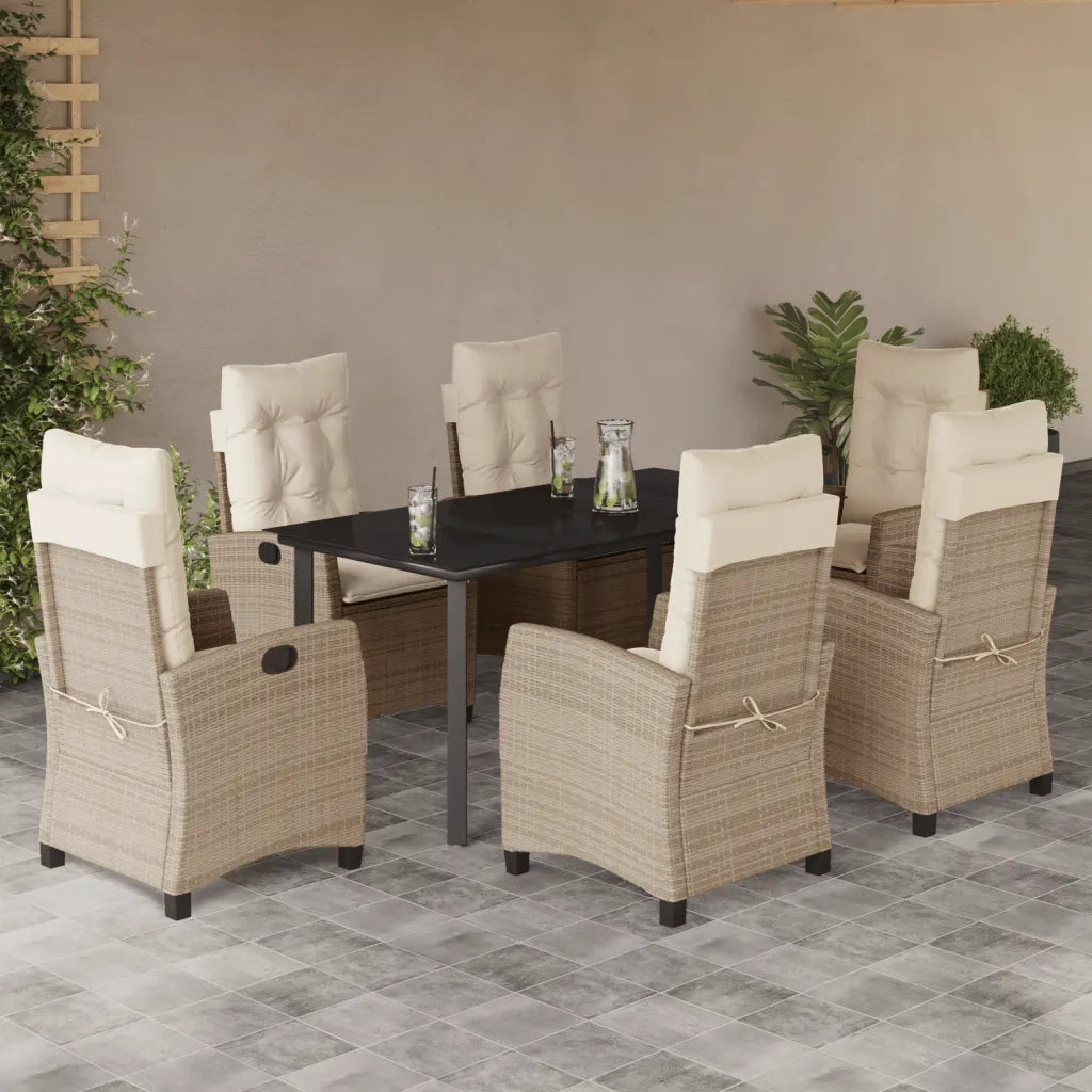 Set da Pranzo da Giardino 7 pz con Cuscini Beige in Polyrattan 3212817