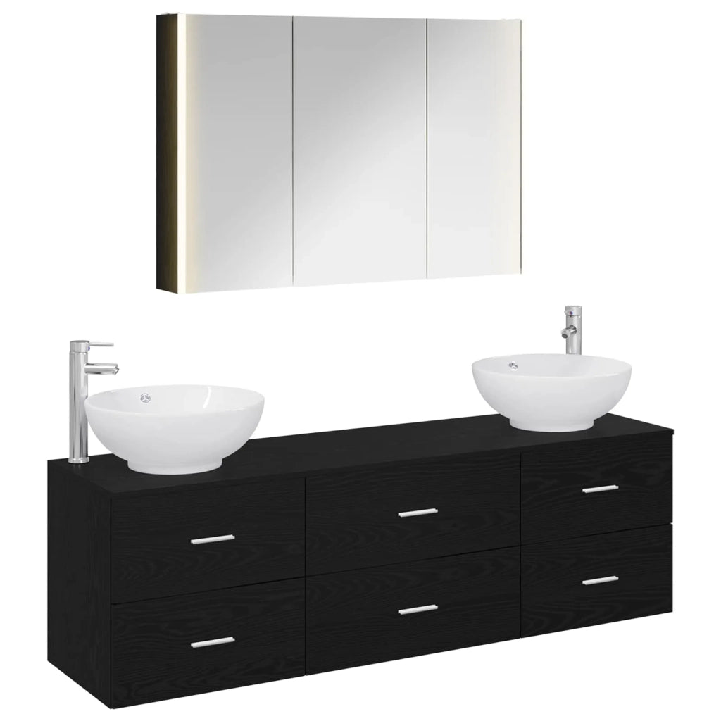 Set di mobili per il bagno 4 pcs Rovere Nero 3406944
