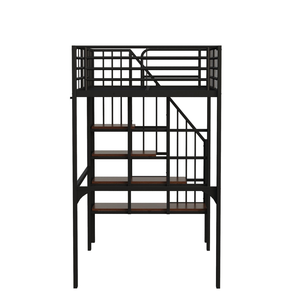 Letto a soppalco 90x200 in metallo con scala e spazio sottostante