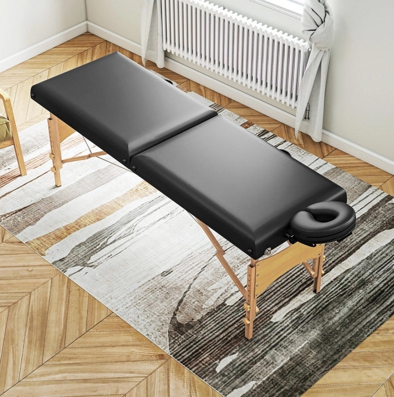 Tavolo da massaggio pieghevole 215x70x86 cm nero, altezza regolabile, legno, 2 zone