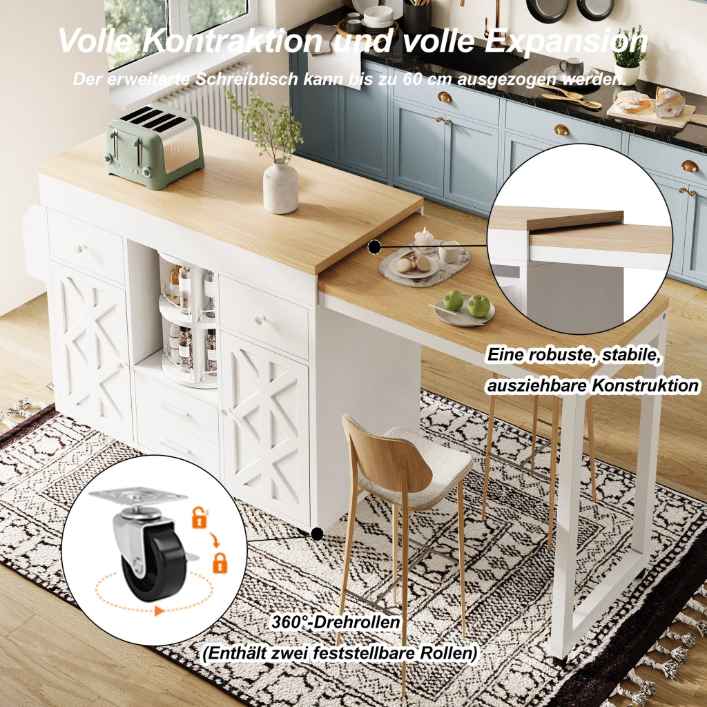 TAVOLO BAR Allungabile 110-180x40x91 cm MDF Bianco con Ruote