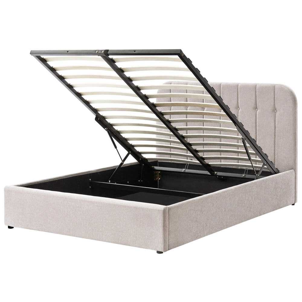 Letto matrimoniale 140 x 200 cm in tessuto di ciniglia Base letto a doghe Testiera trapuntata tortora