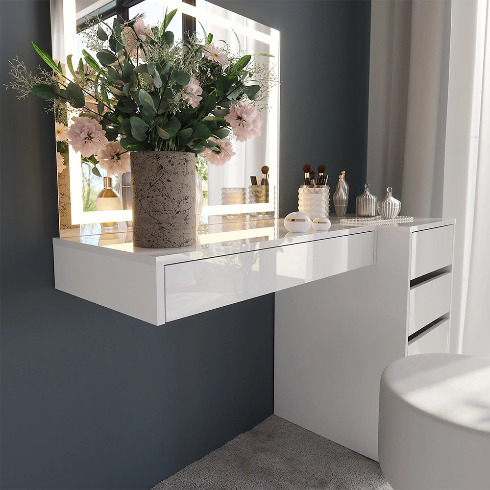 Vicco Tavolo da toeletta Bianco/bianco lucido 120 cm 4 parti