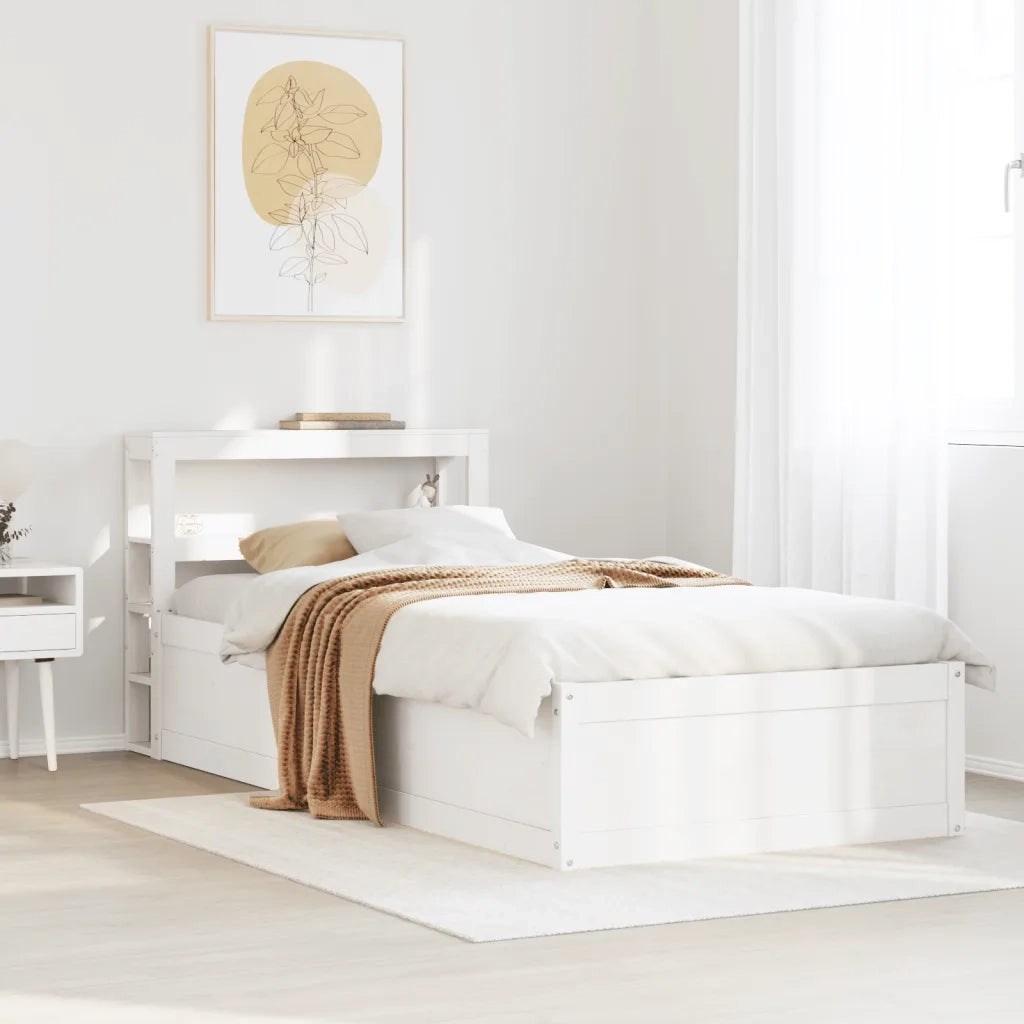 Giroletto con Testiera Bianco 90x200 cm Legno Massello di Pino 3306352