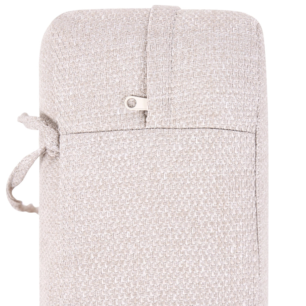 Pouf da giardino in legno di acacia chiaro con imbottitura beige chiaro, design a doghe, per terrazze all'aperto, stile moderno