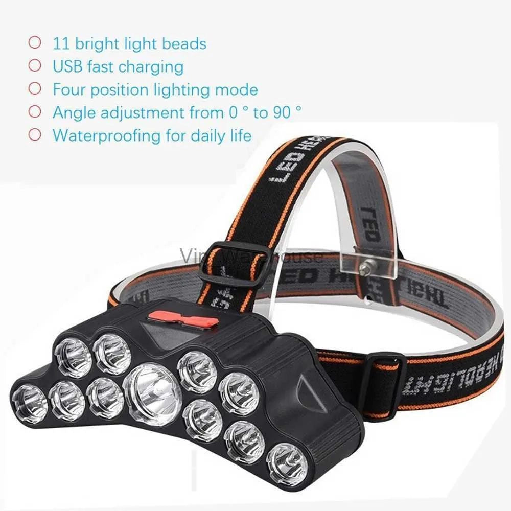 Torcia Lampada Frontale Led ricaricabile 11 LED 4 Modalita . ART.JK-011