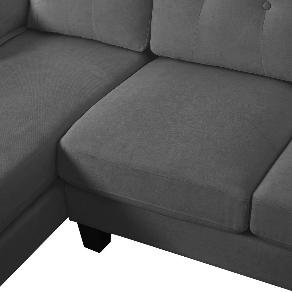 Divano angolare 4 posti - con chaise longue; tasche laterali e schienale trapuntato - in chenille grigio