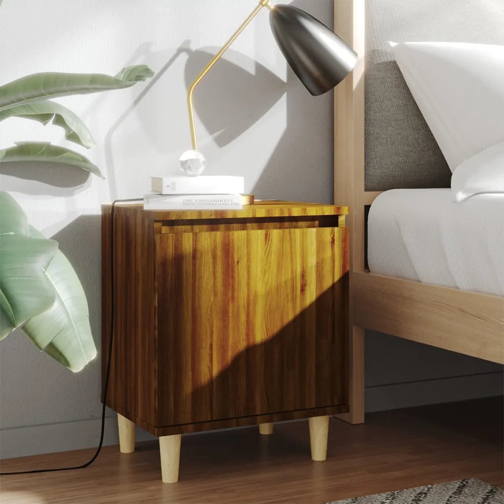 Comodino con Gambe in Legno Massello Rovere Marrone 40x35x50 cm 813114