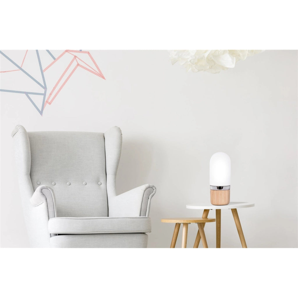 Lampada da tavolo Dia in vetro bianco e legno naturale