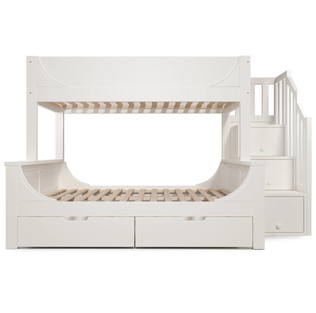 Letto a castello 90x200 e 140x200 cm con mobile scala e cassetti bianco