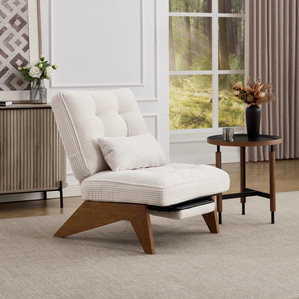 Poltrona reclinabile in velluto a coste con cuscino lombare; beige