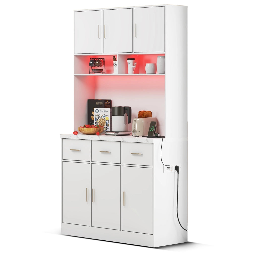 Credenza multifunzione con LED e prese USB 100 x 40 x 180 cm; bianco