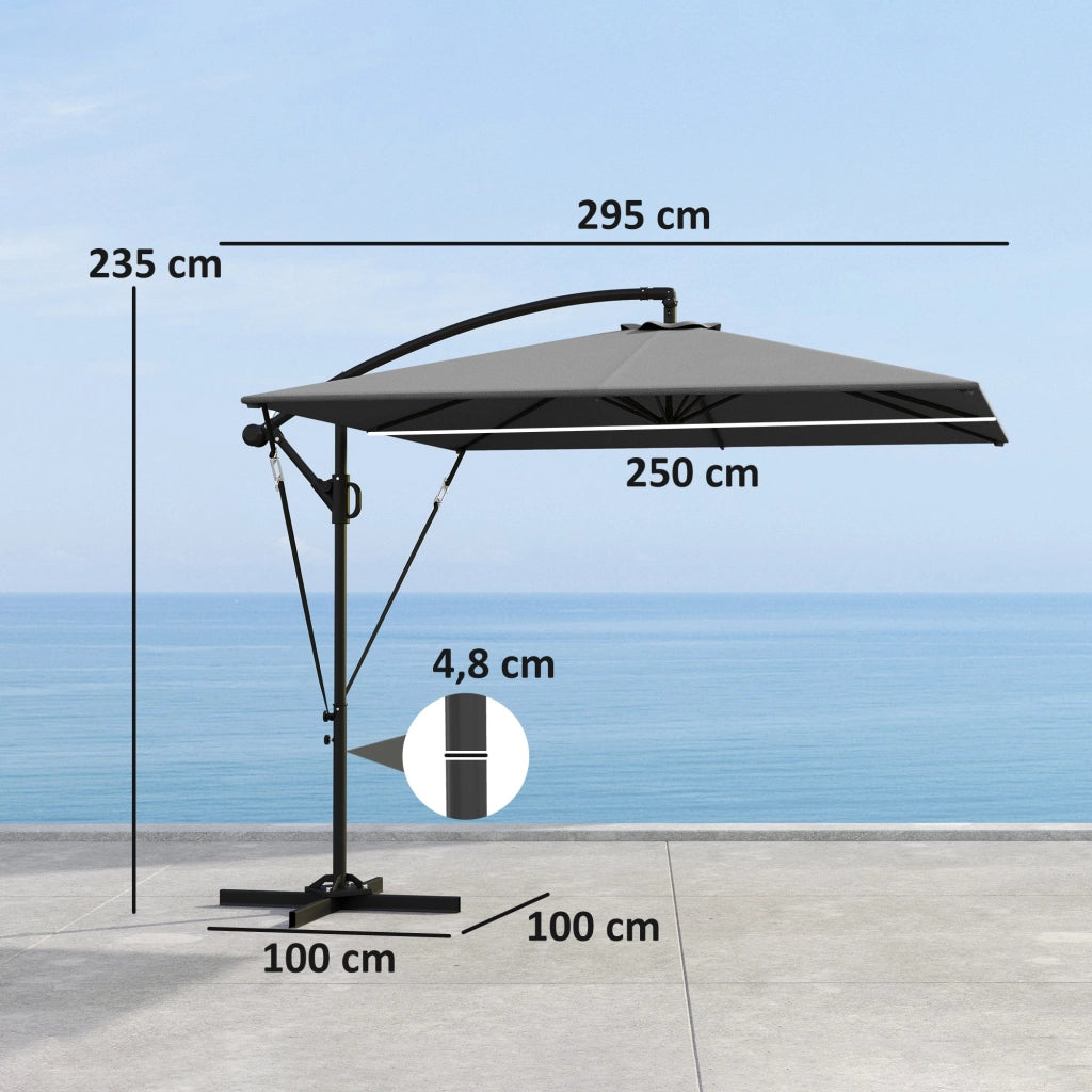 Ombrellone da Giardino a Sbalzo 295x250x235H cm Inclinabile e Girevole Grigio