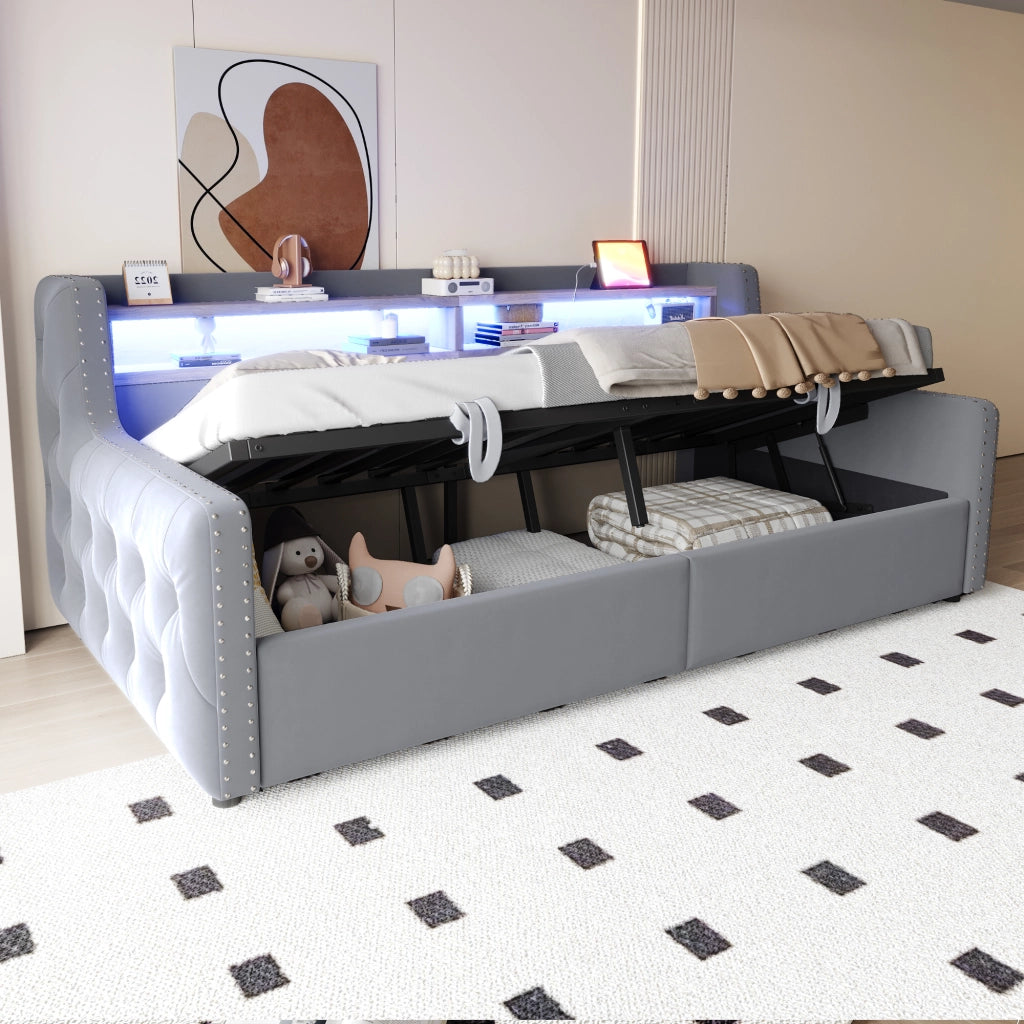 Letto divano con funzione letto e stoccaggio idraulico velluto 90x200 cm