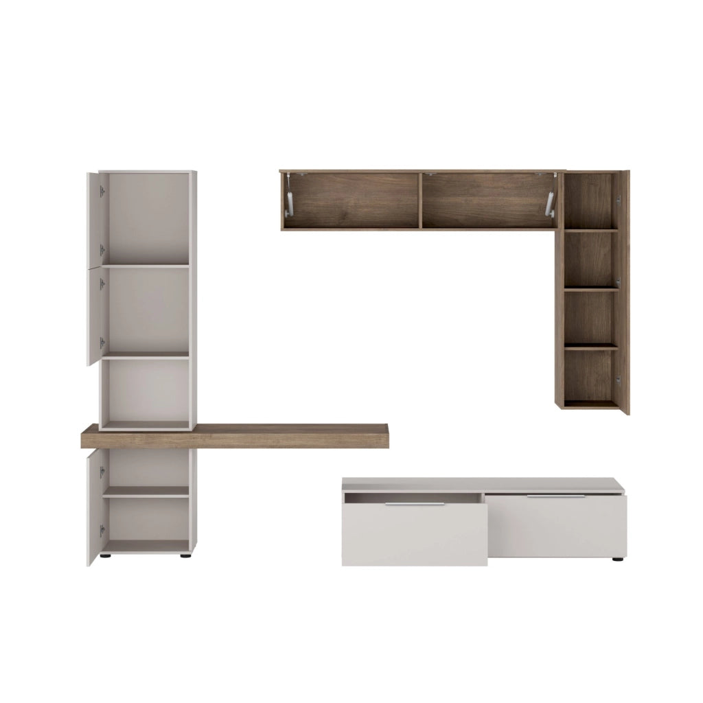 Mobile Soggiorno Riccia, Parete Attrezzata Modulabile, Beige