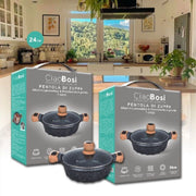 Trade Shop - Pentola Tegame Per Zuppa Rivestito Granito Con Coperchio Fondo Basso 24cm T-9480 -