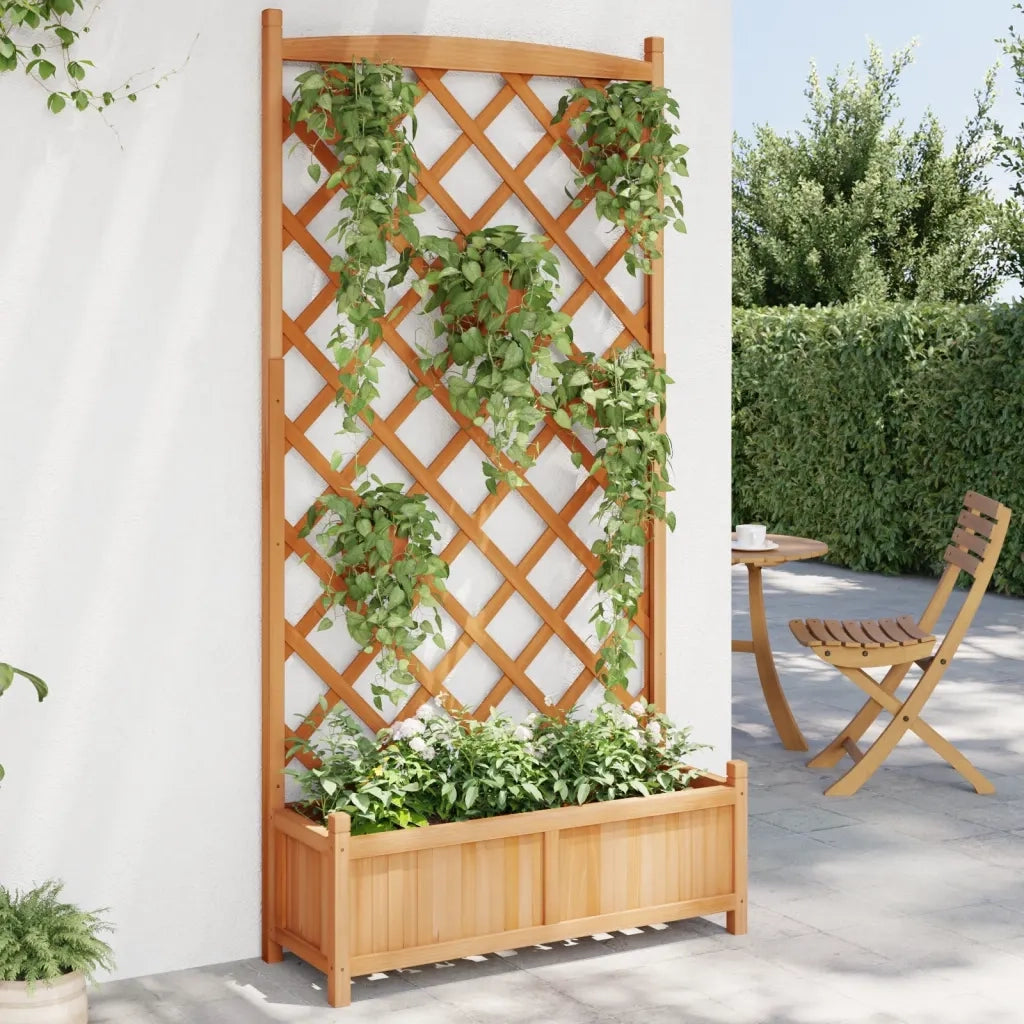 Fioriera con Traliccio Marrone 90x35x180 cm in Massello di Abete 365491