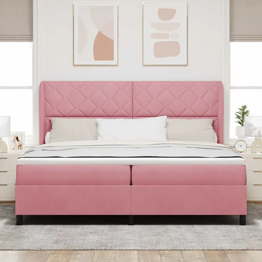 Letto a molle con materasso Rosa 200 x 200 cm Velluto 3341005