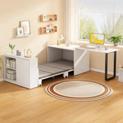 Scrivania 2 in 1 con letto pieghevole, struttura in metallo, materasso incluso, colore bianco
