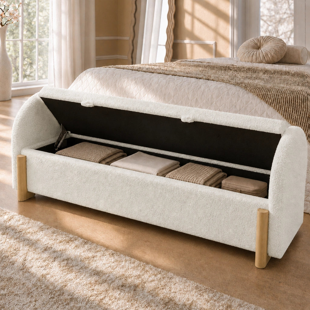 Panca contenitore imbottita 166 × 47 × 61 cm con vano idraulico e chiusura soft-close, senza materasso, bianca