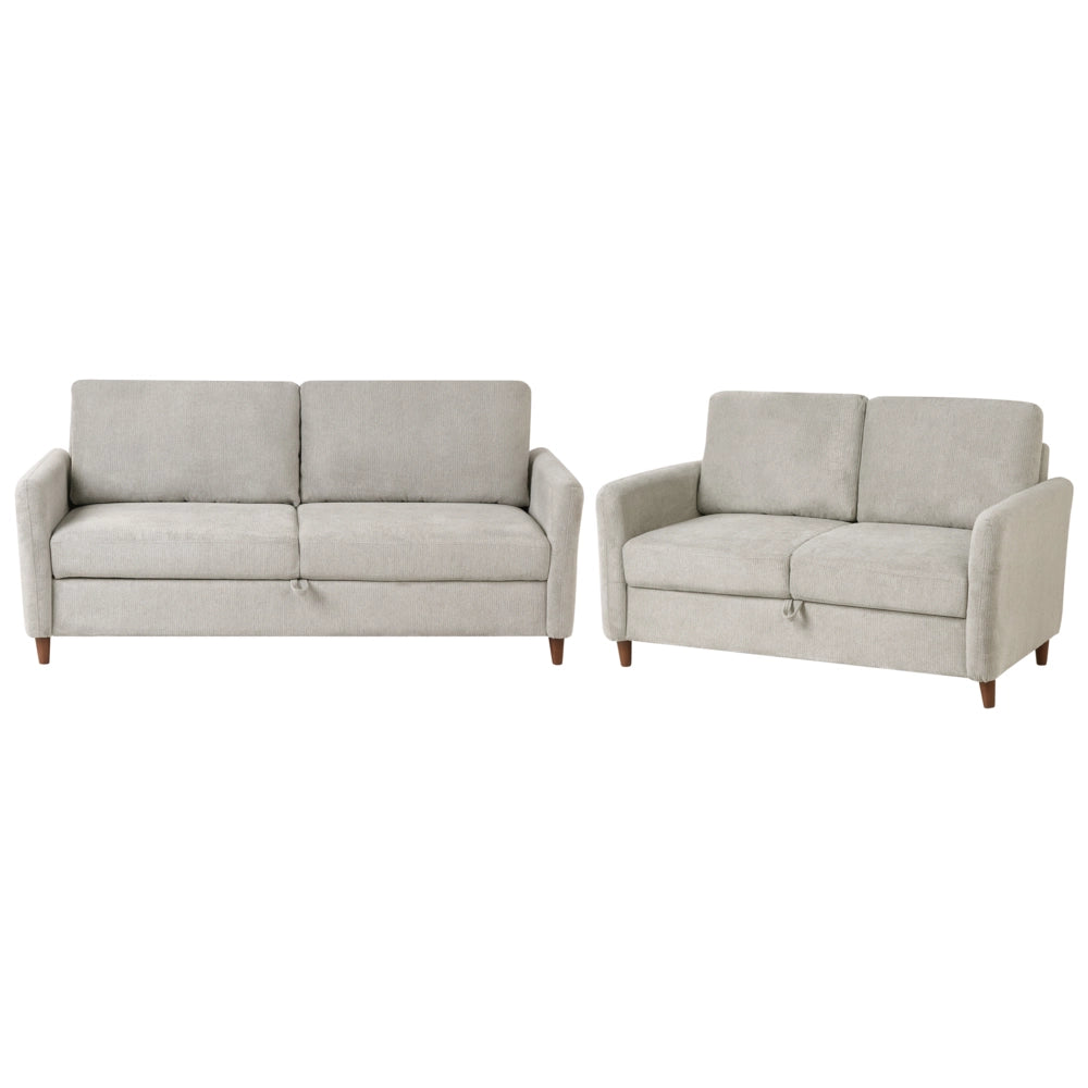 Set da salotto costituito da divani da 2 e 3 posti rivestito in tessuto con braccioli grigio soggiorno stile moderno