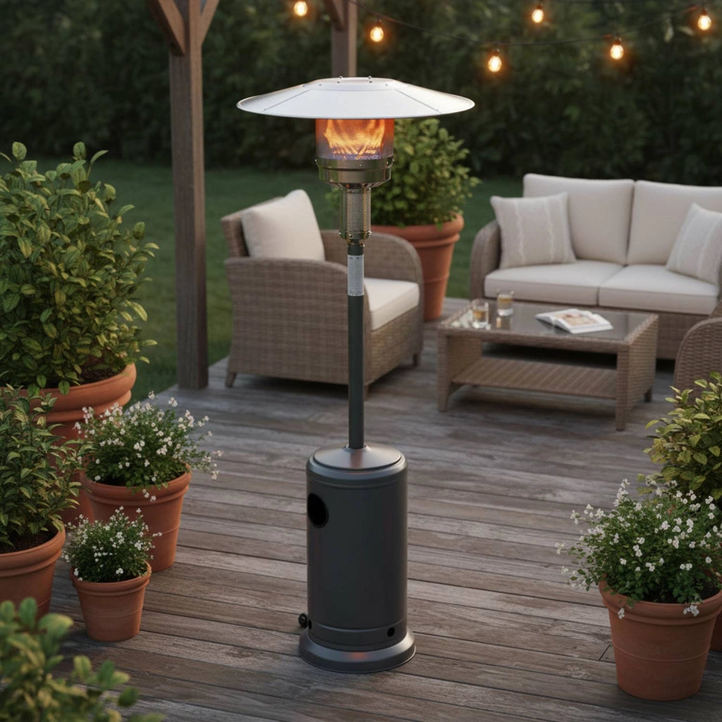 Marvin Stufa a gas Sunshine bombola gpl Fungo da Esterno portatile con ruote acciaio 20mq giardino patio risca Antracite