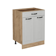 Mobiletto base per cucina R-Line Bianco rustico/Rovere dorato 60 cm con cassetto, senza piano di lavoro Vicco