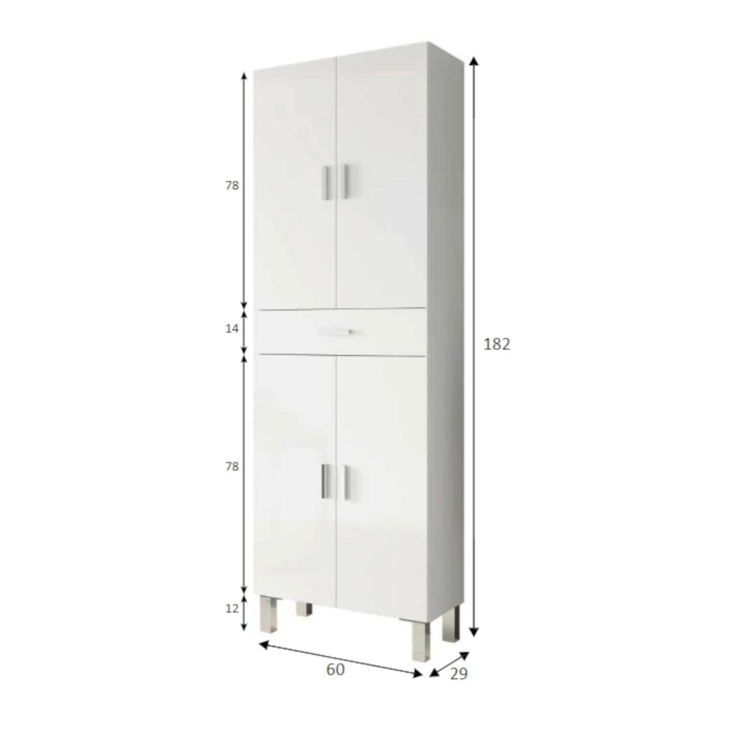 Amiga, Armadio Multiuso Grande 2 Ripiani, 60x182h cm Bianco Lucido