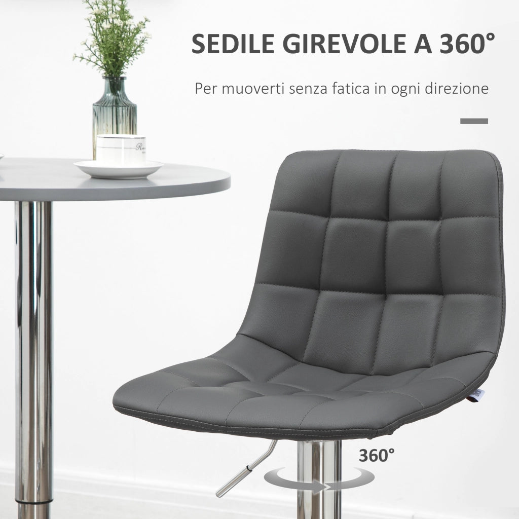 Set 2 Sgabelli da Bar Girevoli in Similpelle con Schienale e Poggiapiedi, 42x45x89-110cm, Grigio