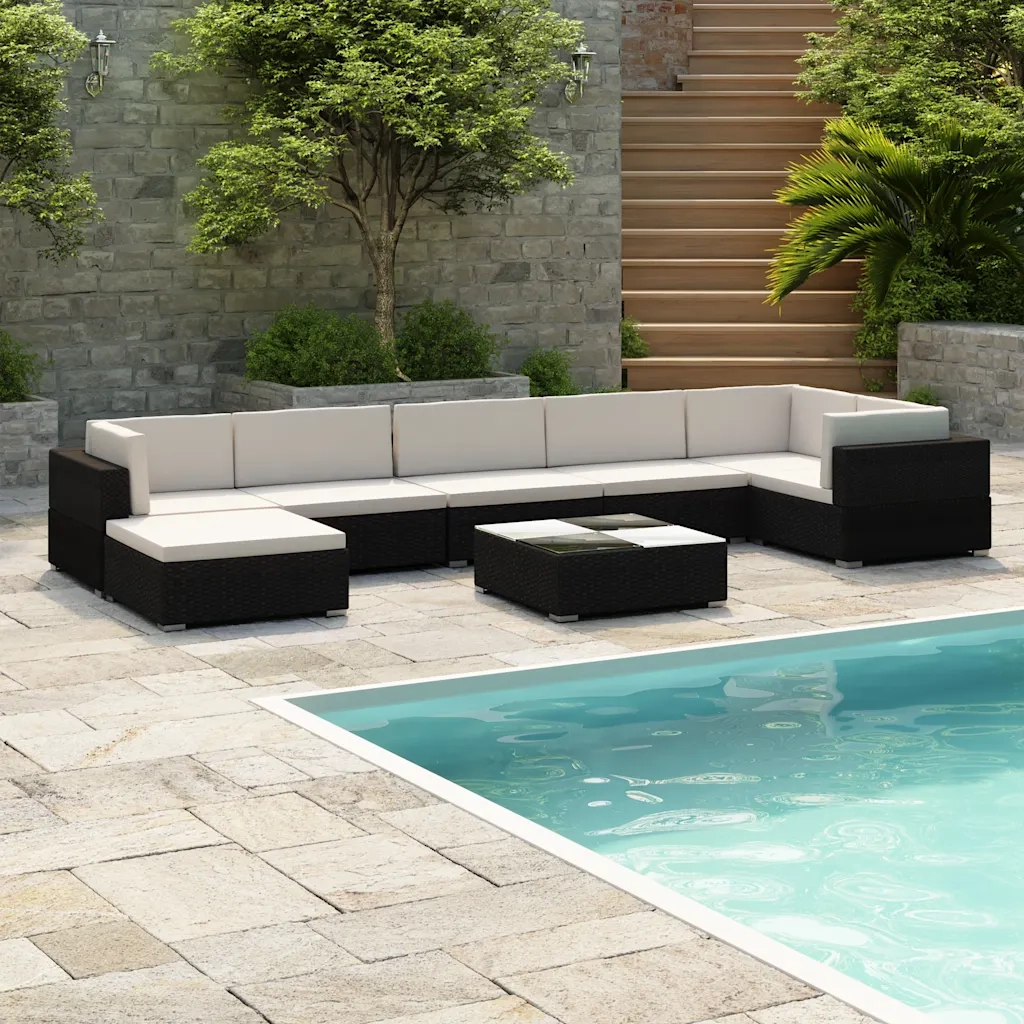 Set Divani da Giardino 8 pz con Cuscini in Polyrattan Nero cod mxl 39368