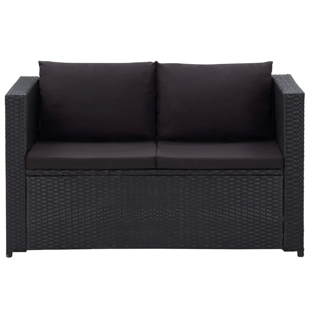 Set Divani da Giardino 3 pz con Cuscini in Polyrattan Nero 46397