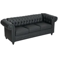 Divano 3 Posti Stile Chesterfield Trapuntato con Molle Insacchettate, Finta Pelle, 213x86x79 cm, Nero