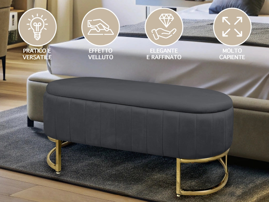 Panca Imbottita Divanetto In Velluto Contenitore Pouf PortaOggetti Panca Sgabello A Pie Di Letto Con Gambe In Metallo Dorato Cassapanca Ingresso Legno Massello Panchina  - Stone