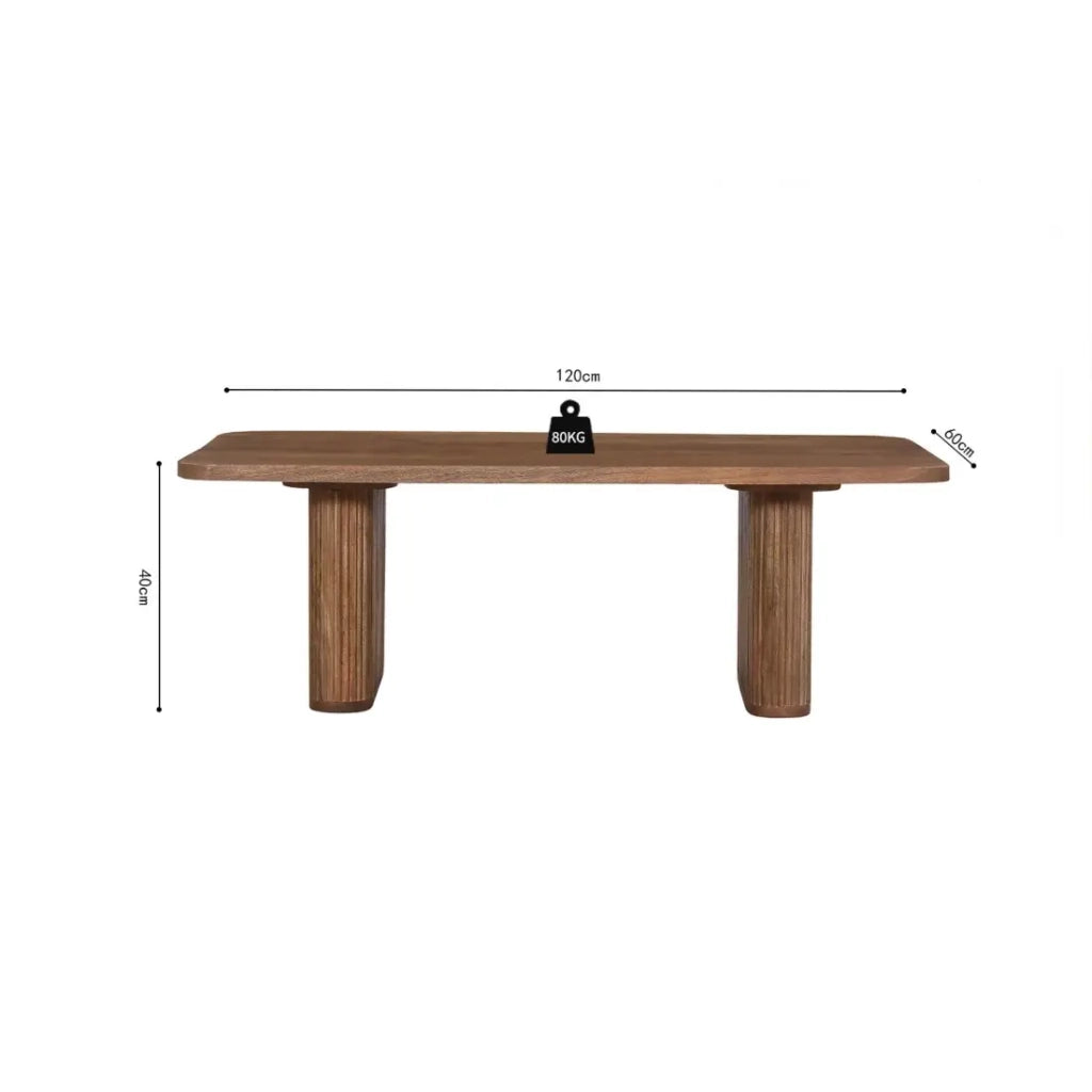 Tavolino basso TALVORA – Legno massello di mango – Tavolino rettangolare 120x60 cm – Design grezzo e naturale