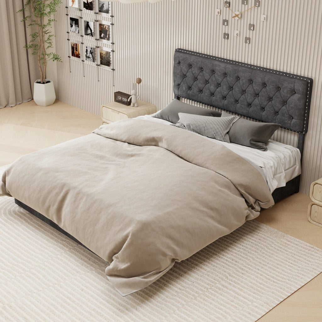 Letto Matrimoniale 160x200 cm - Testiera Imbottita; Spazio sotto il Letto - Grigio
