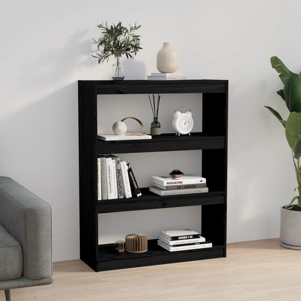 Libreria/Divisorio Nero 80x30x103,5cm in Legno Massello di Pino 808192