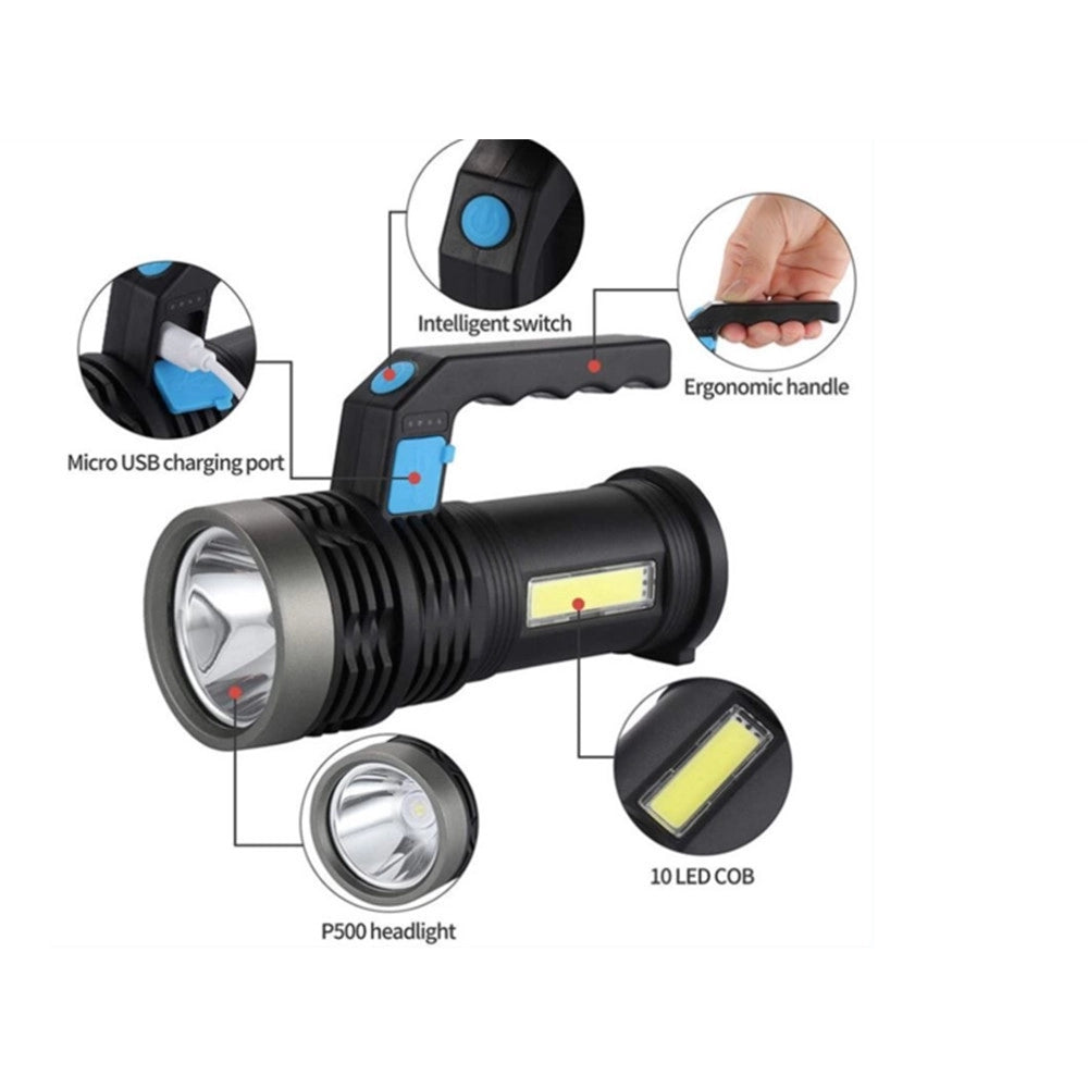 Trade Shop - Torcia Elettrica Portatile Ricaricabile Usb Doppia Funzione Luce Led+cob Emergenza Q-led556 -