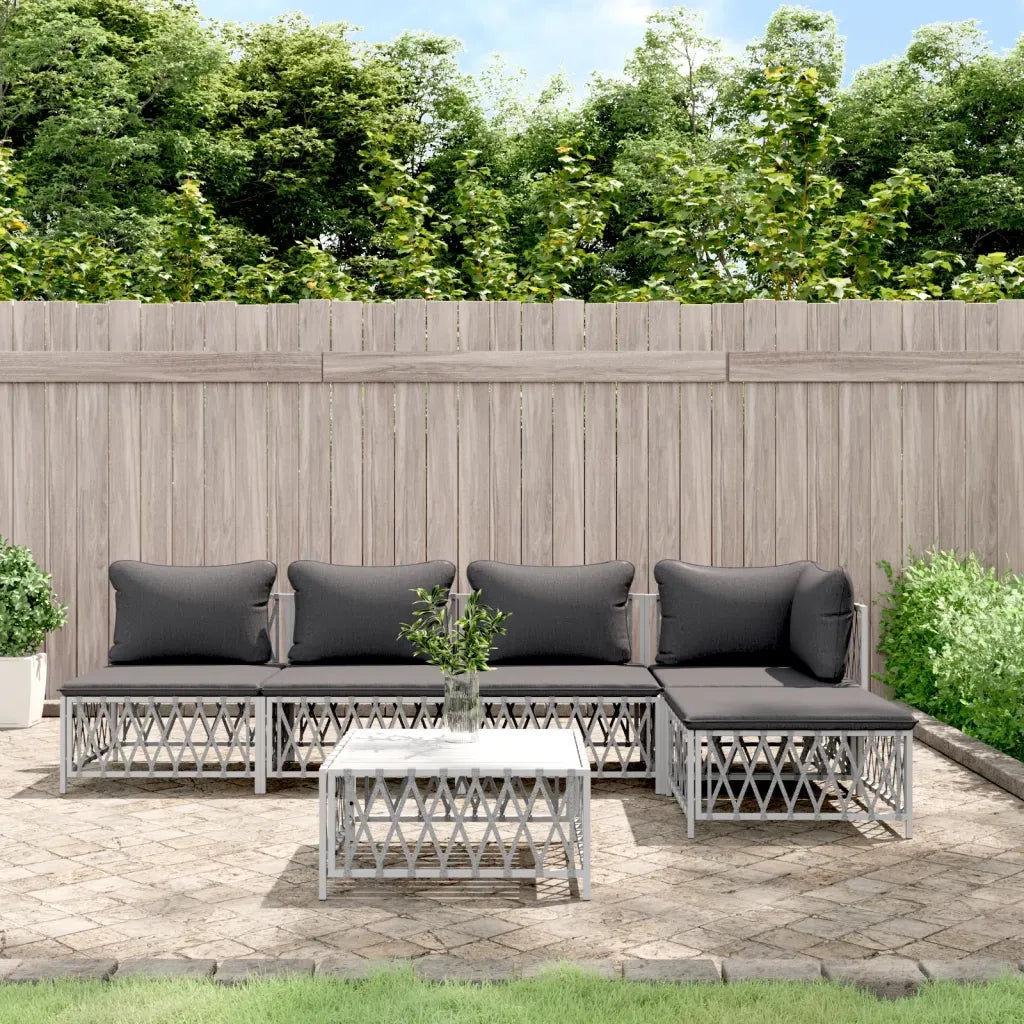 Set Salotto da Giardino 6 pz con Cuscini in Acciaio Bianco