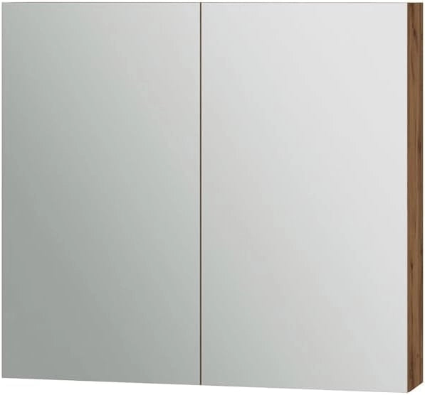 Specchio contenitore bagno Lotta, Rovere, 79.7 x 73.2 cm con 2 porte, per montaggio a parete con specchio integrato e ripiani