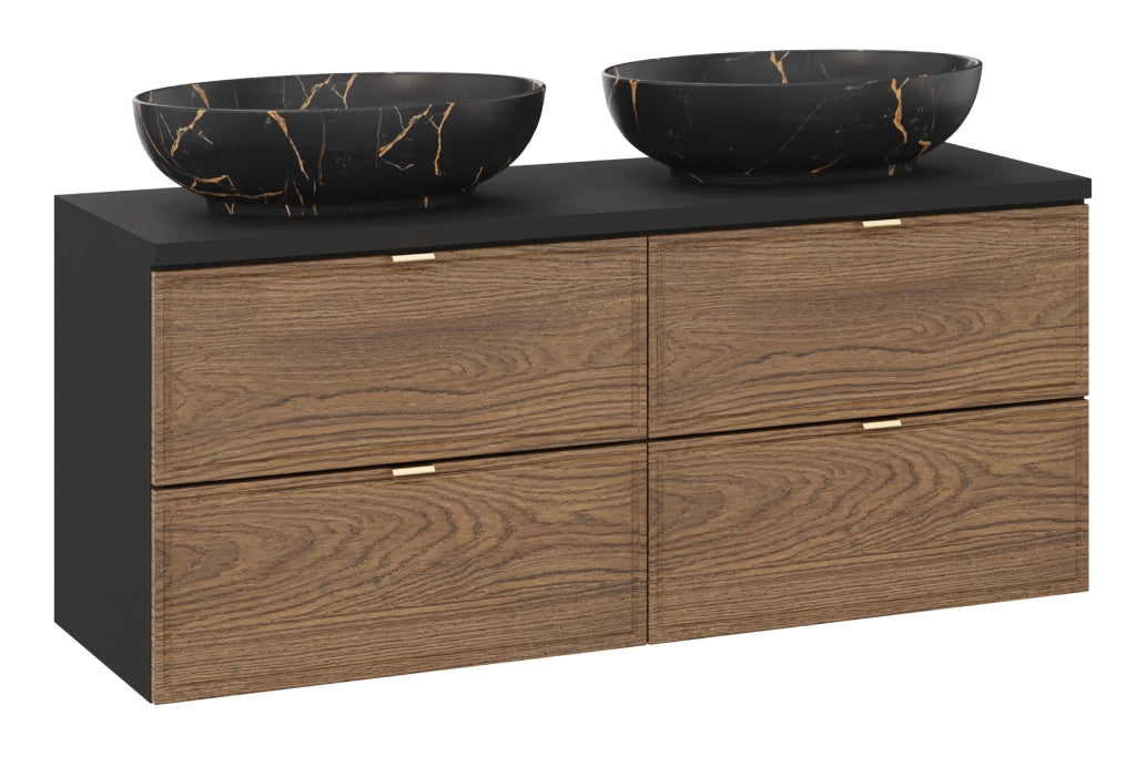 Set mobili bagno 120 cm con piano e 2 lavabi da appoggio Mona Talia Casella 120 x 1401 x 46 cm