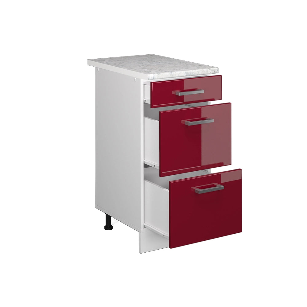 Mobiletto base per cucina R-Line Rosso lucido/Bianco 40 cm con cassetti PL Marmo Vicco